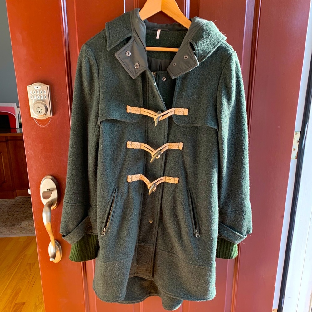 FREE PEOPLE WOOL PARKA - Green, boho pea coat